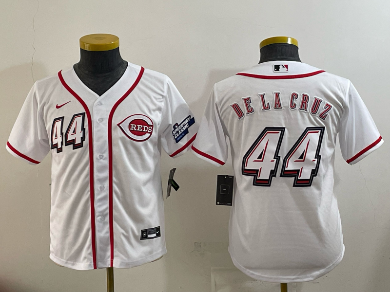 youth Cincinnati Reds #44 Delacruz White Nike MLB 2025 Jersey 0011